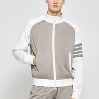 tb thom men jackets mesh 4 bar stripe zipper bomber clothes luxury brand contrast color coat unisex basketball jacket