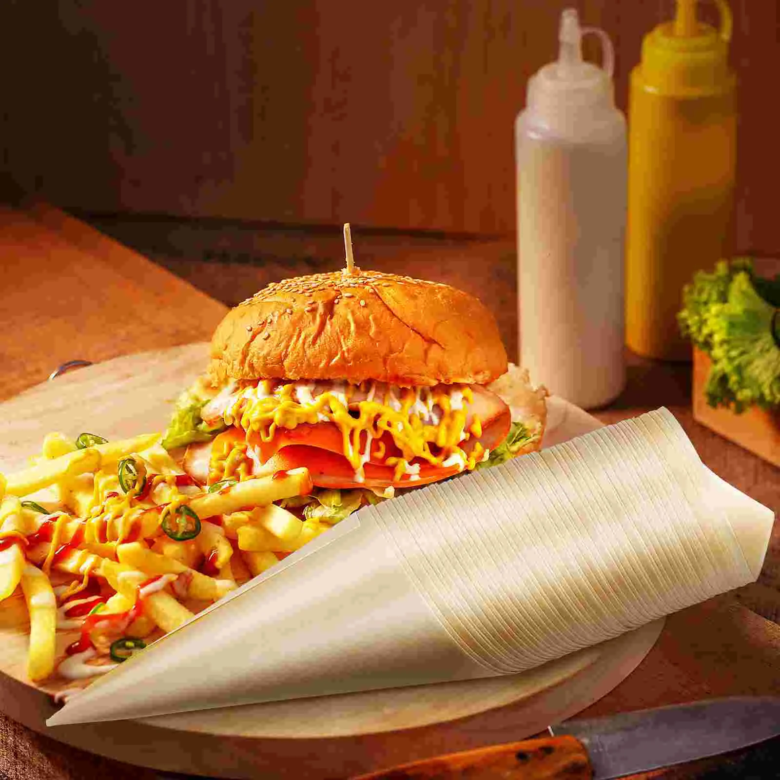 

100 Pcs Wood Tasting Cones Disposable Wooden Ice Cream Cones Food Holders for Parties Catered Events Buffets