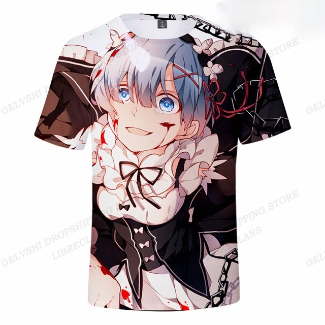 

T-shirt homme et enfant, Hip Hop, décontracté et Sexy, avec dessin animé Re Zero Rem Ram imprimé en 3D
