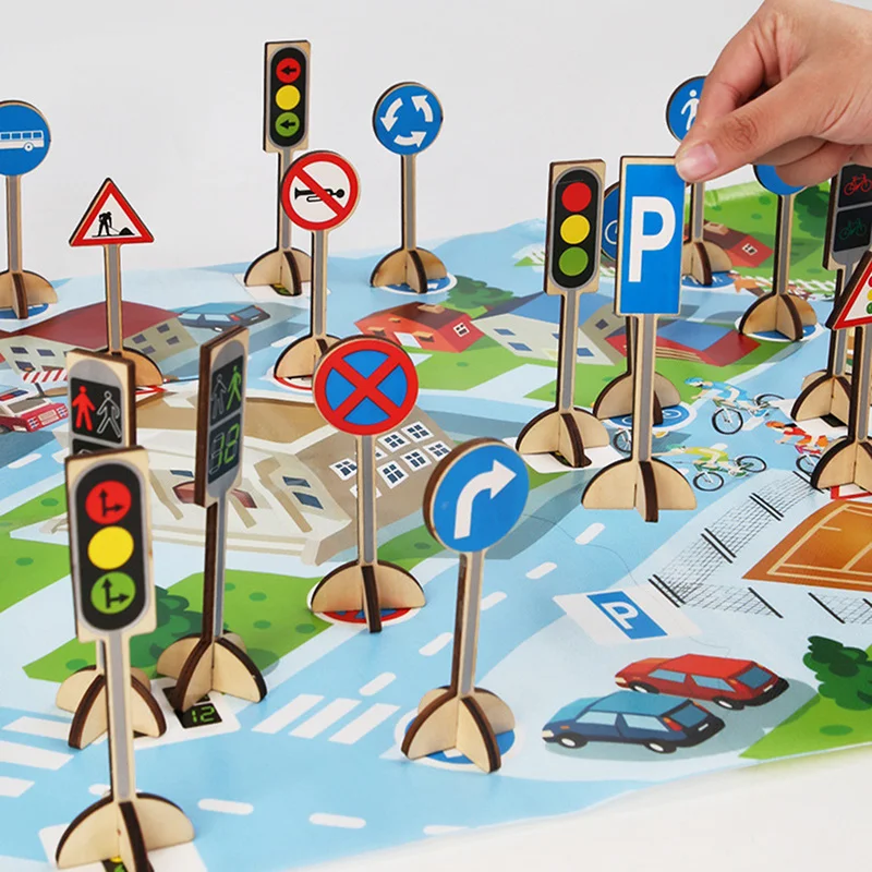 

Kids Toys City Parking Roadmap DIY Traffic Road Signs Toy Model Car Traffic Signs Toys For Children Gift Game
