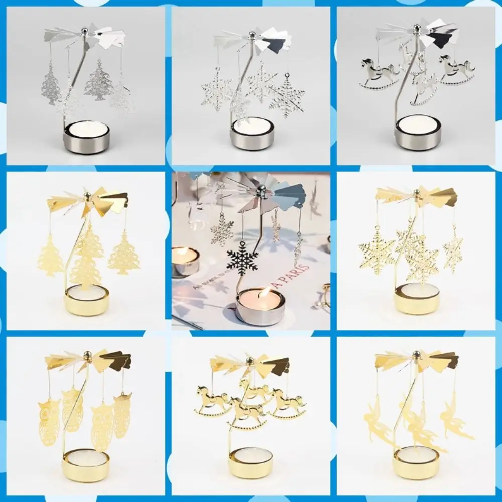 Металлический вращающийся держатель для чайной свечи полый золотой серебряный