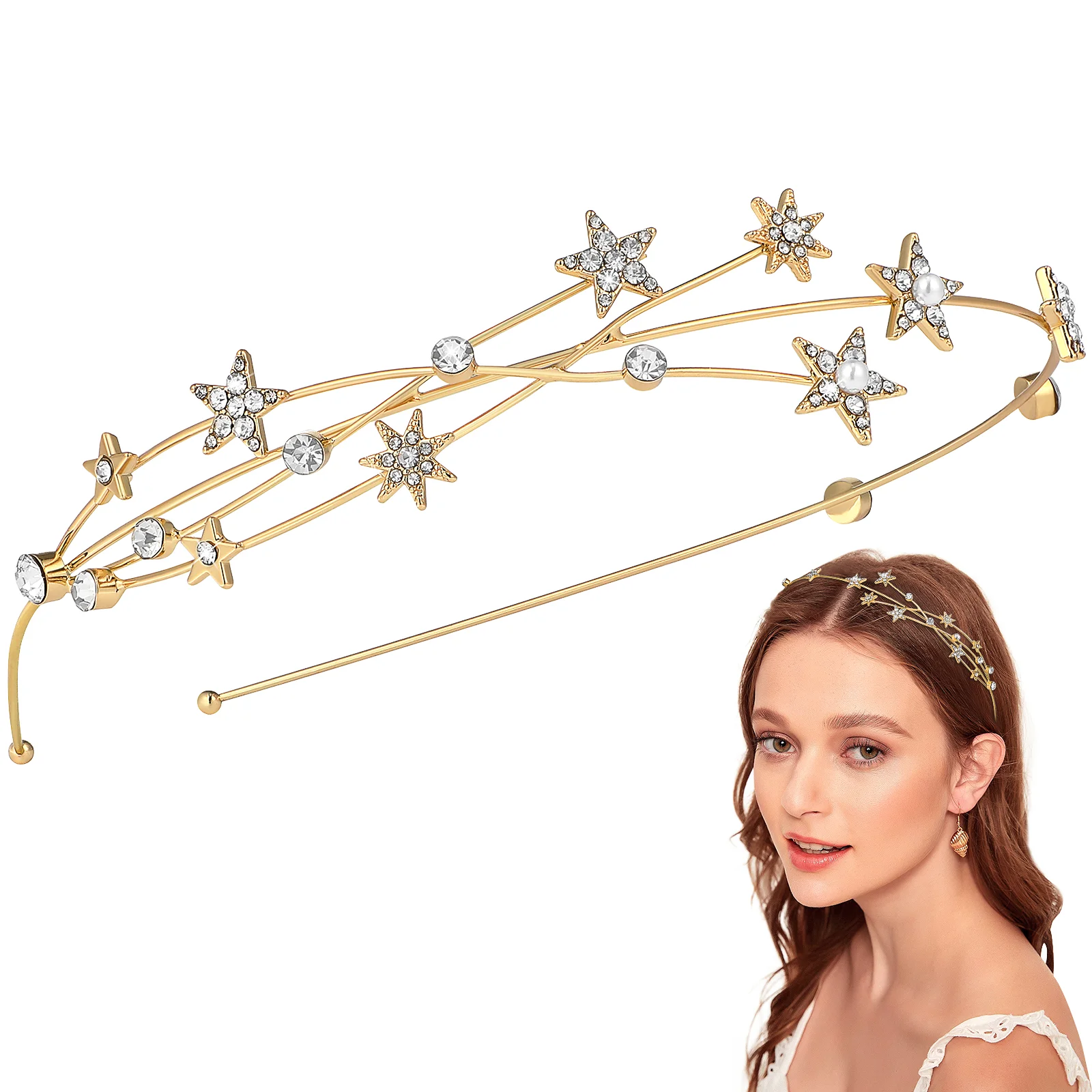 

Star Headband Rhinestones Faux Decorative Star Hairband Goddess Fashion Headpiece Tiara for Bride Bridesmaid