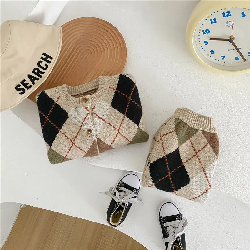 

Детский костюм-свитер, новинка зимы 2022, утепленное шерстяное пальто и штаны для мальчиков и девочек, детский вязаный шерстяной свитер, комплекты TZ082