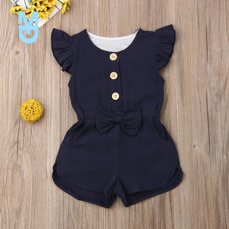 

New lioraitiin 1-6Years Toddler Kids Baby Girls Summer Romper Off Shoulder Solid Jumpsuit Outfits Toddler Clothes Sunsuit