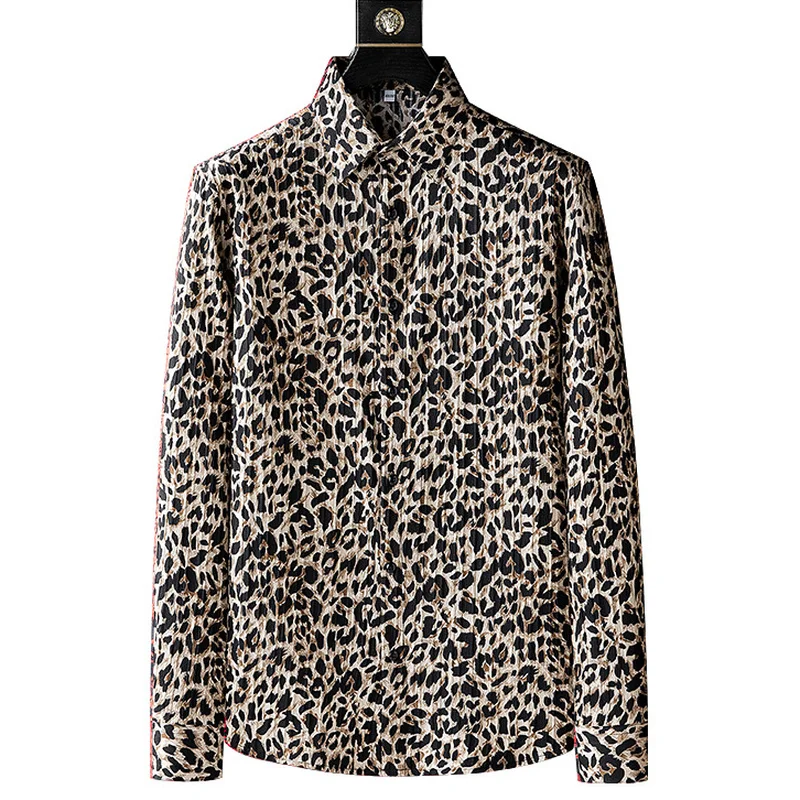 

Рубашка мужская с леопардовым принтом, свободная повседневная Уличная одежда с длинным рукавом, смокинг для вечеринки, 2022
