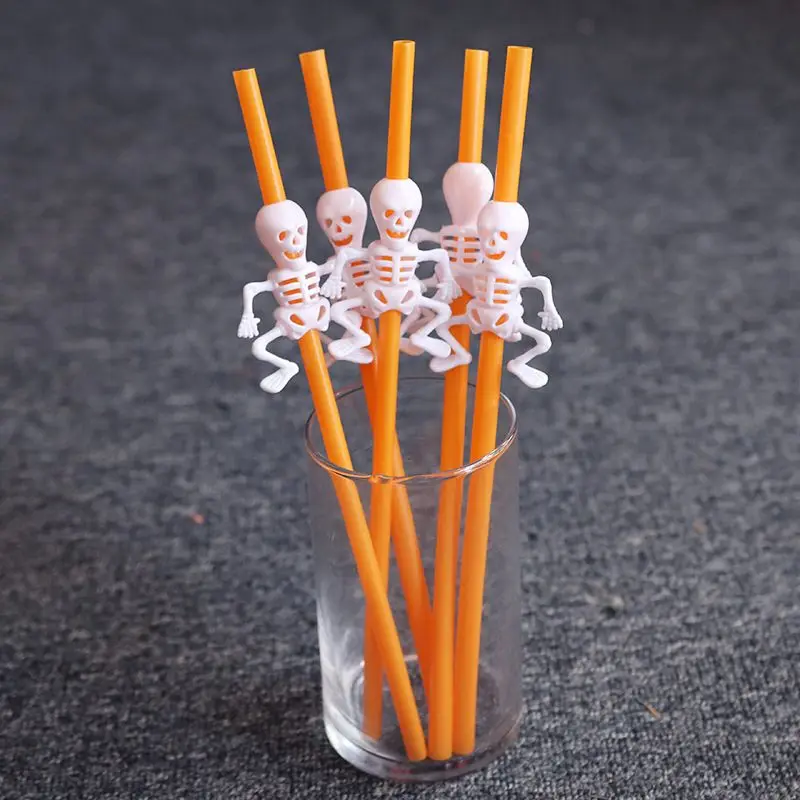 

5 Pcs/Pack Creative Personality Halloween Pumpkin Skull Skeleton Straw Bar KTV Restaurant Halloween Decorations