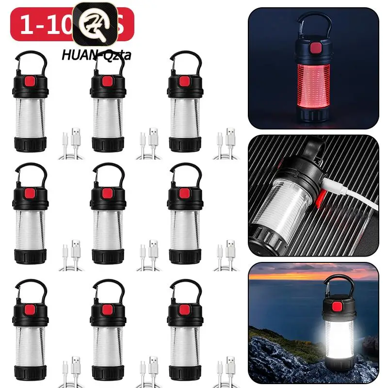 

1-10pcs Mini Tent Lamp USB Type-C Rechargeable 5 Modes LED Mini Lantern Hanging Camping Work Flashlight Camping Light with Hook