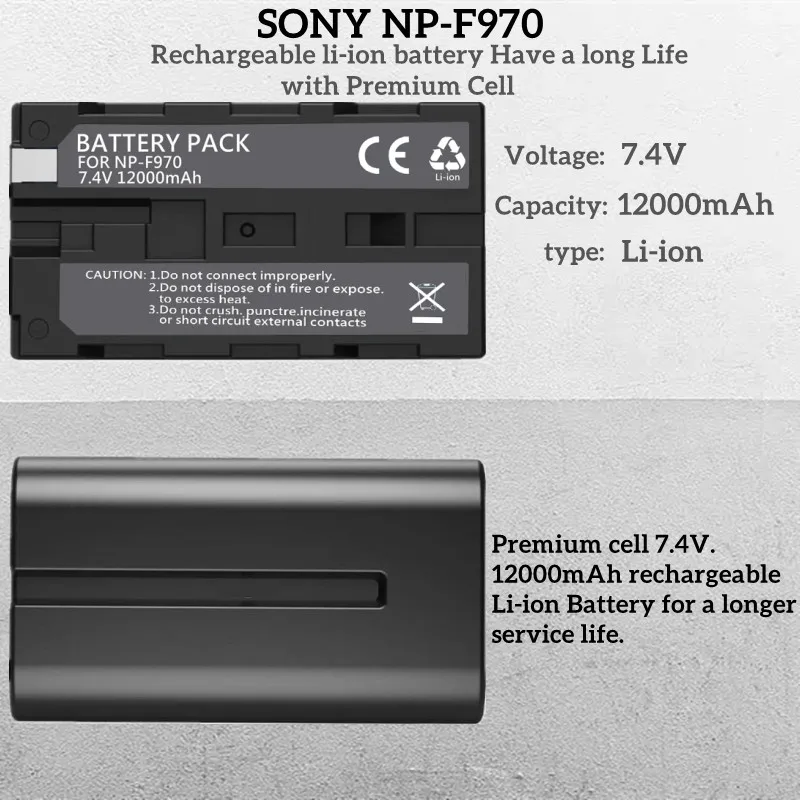 

NP-F970 NP-F960 NP-F930 NP-F950 12000mAh Replacement Compatible with Battery Sony DCR-VX2100,FDR-AX1,HDR-AX2000,HDR-FX7,HVL-LBPB