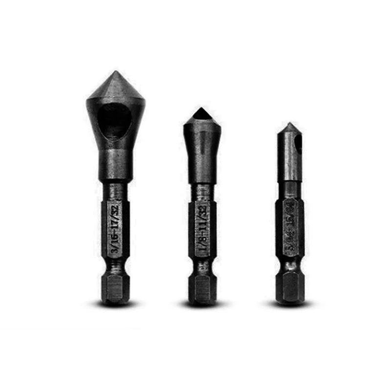 

3pcs/set 90 Degree Hex Handle Oblique Hole Chamfering Drills Deburring Drill Bits Kit Woodworking Holes Opener Hand Tool Cutting