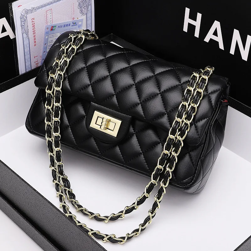 

Leather Lingge chain bag women's 2022 new fashion large capacity single shoulder bag damp texture small fragrance messenger bag