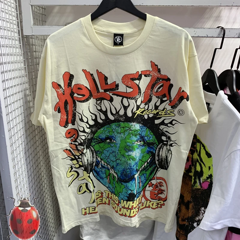 

European Size Hellstar Studios Sound Heaven Like on Earth Tee Men Women Streetwear Casual Gothic Short Sleeve T-Shirt