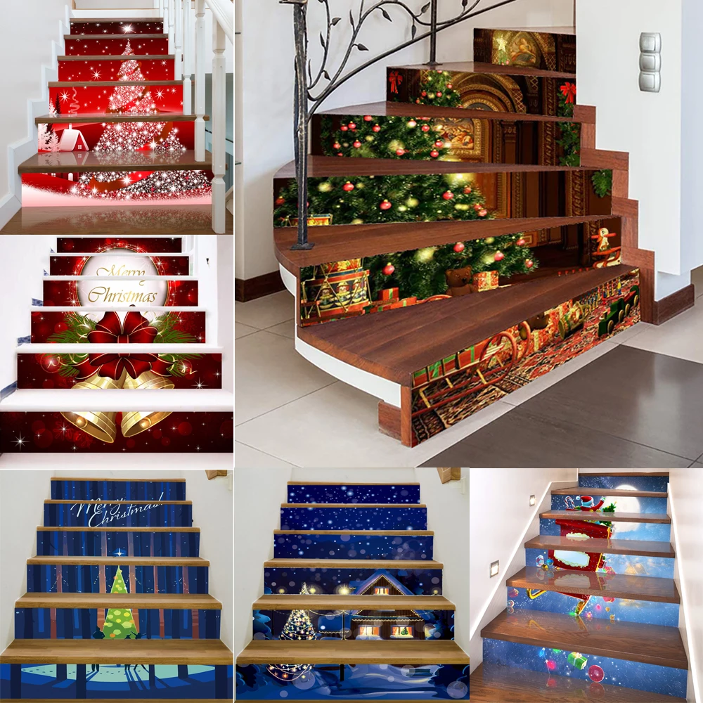 

Merry Christmas 6PCS/13PCS Stair Stickers Self-adhesive PVC Staircase Stairway Covering Wallpaper Christmas Festival Home Decor