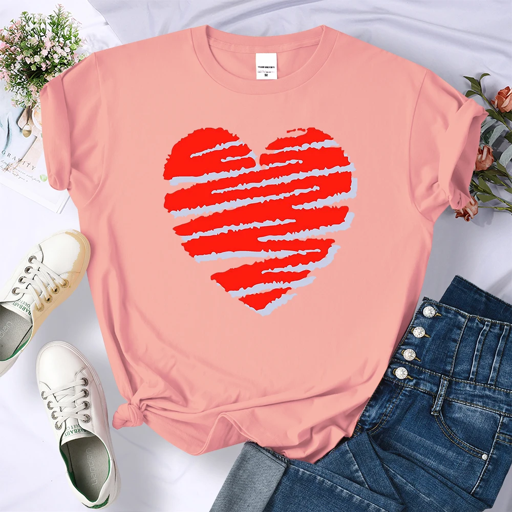 

Retro Red Heart Design Harajuku Y2K T-Shirts Women'S Summer Breathable Tshirt Casual Sport Crop Top Cool Street Female Tshirts