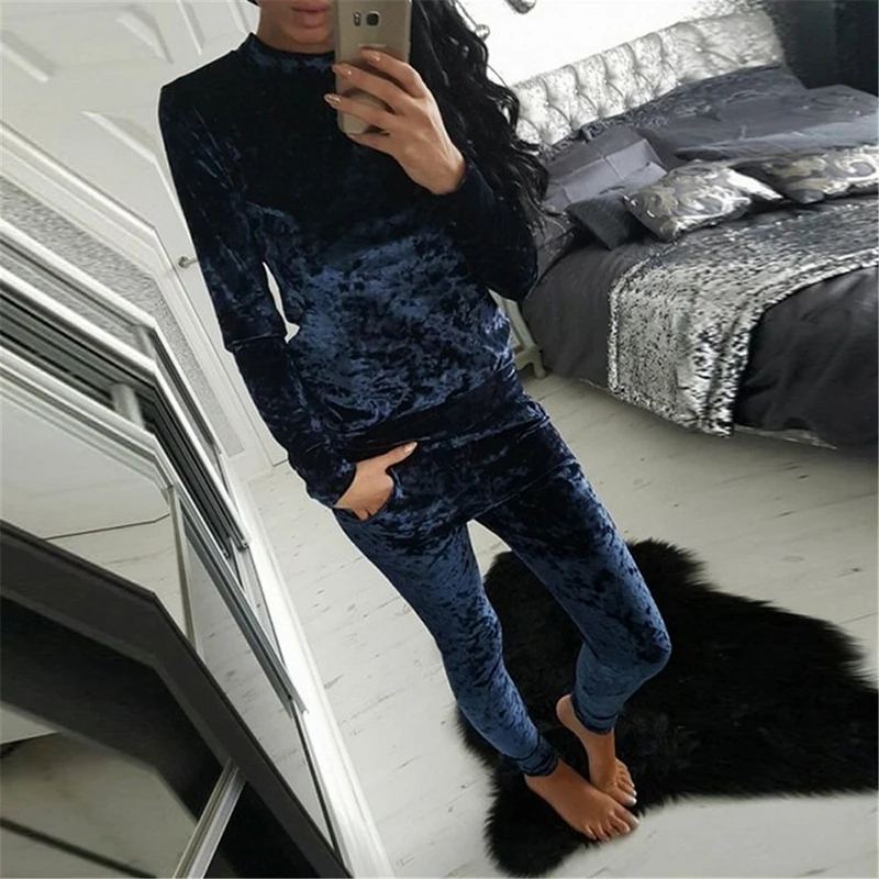 

2 PCS Women Autumn Winter Tracksuit Velvet Hoodies + Pants Sport Sets Female Velour Fitness Set Traning Exercise Gym