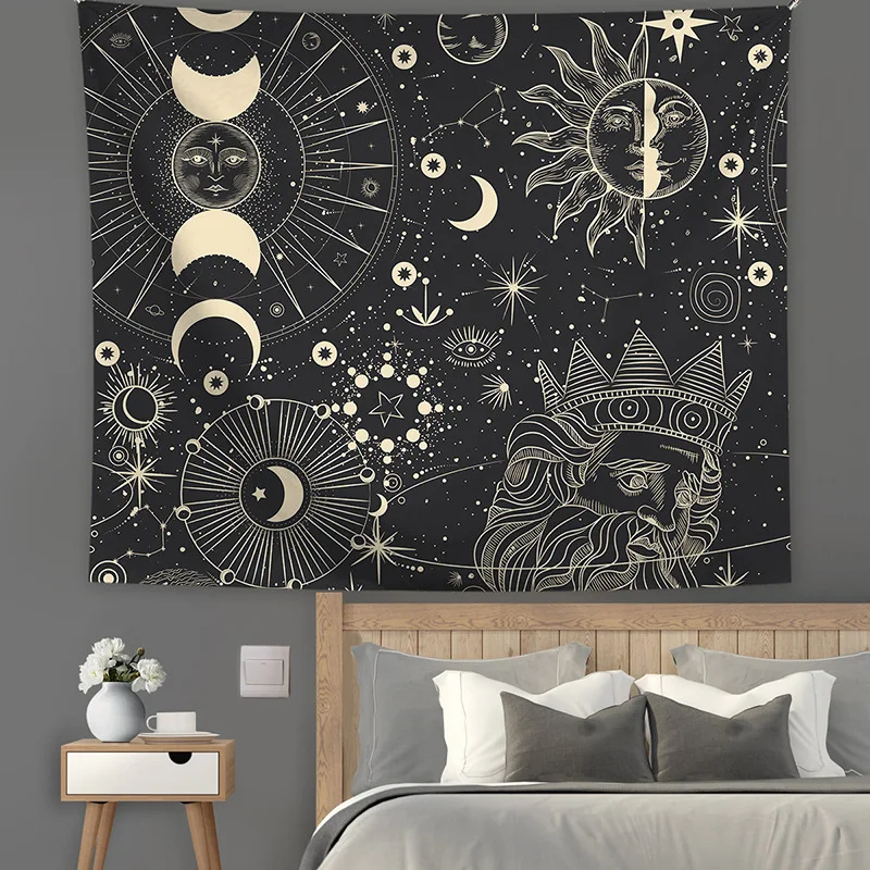 Sun Moon White Black Mandala Starry Sky Tapestry Wall Hanging Bohemian Gypsy Psychedelic Tapiz Witchcraft Astrology Tapestry