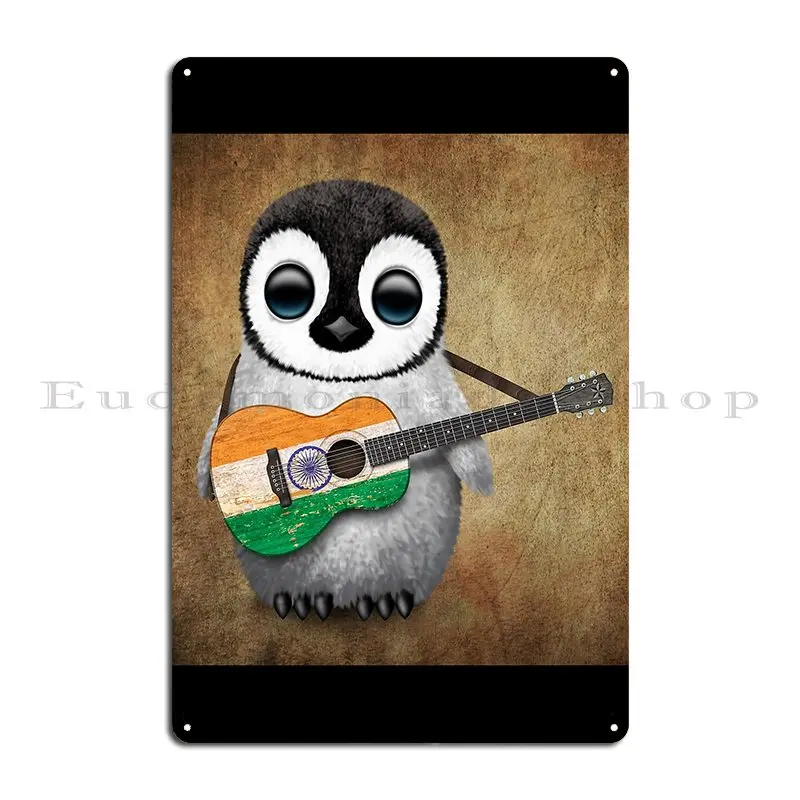 Детский пингвин играющий индийский флаг гитара металлический знак винтажный