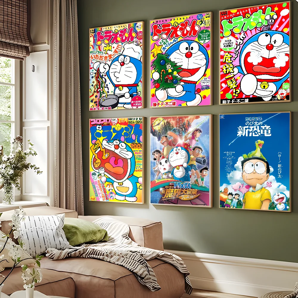 Cartoon D-Doraemon Vintage Posters Sticky Retro Kraft Paper Sticker DIY Room Bar Cafe Kawaii Decor