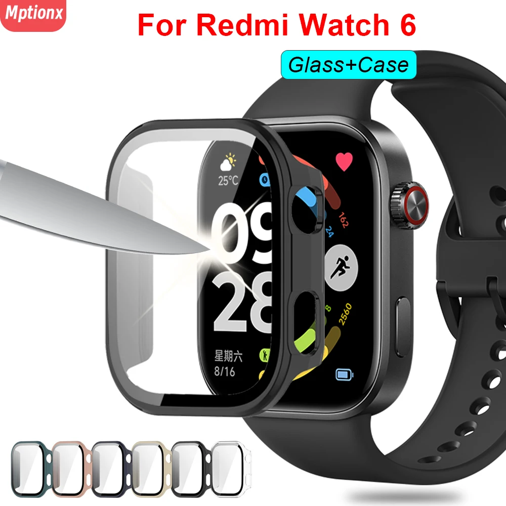 Фото Чехол для ПК + стекло для Xiaomi Redmi Watch 6, защитная пленка для экрана, пленка против царапин, бампер, защитный чехол для Redmi Watch 6, аксессуары №1