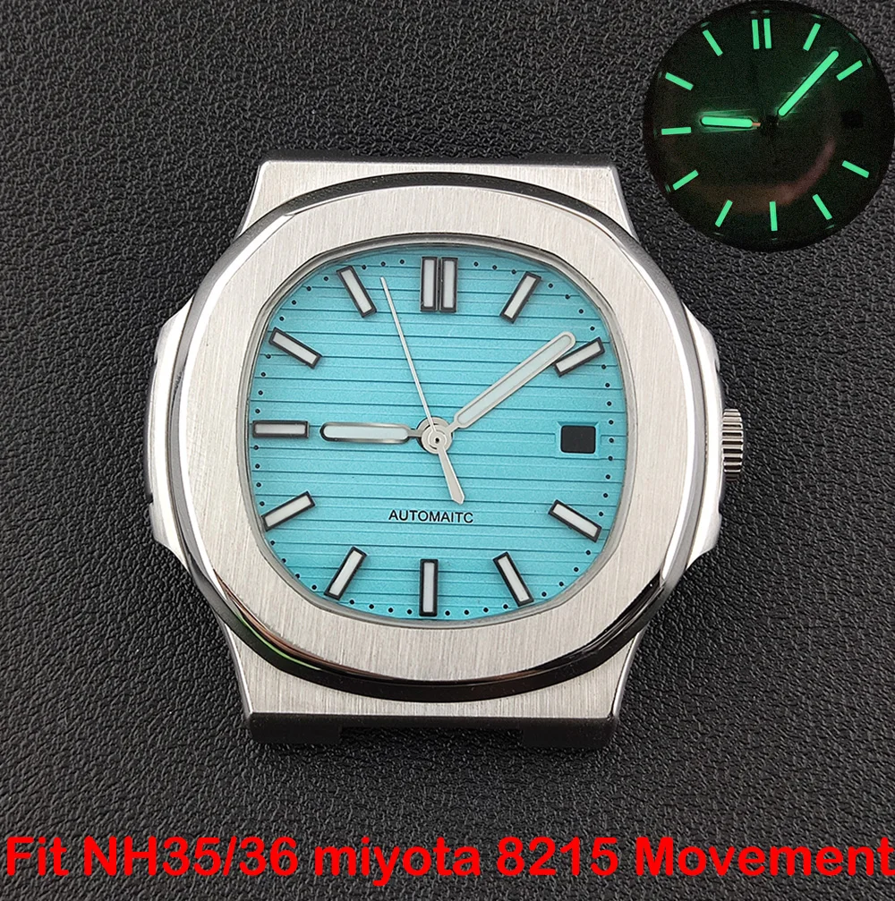 

NH35 Case Nautilus 40mm Men Watch Accessories Luminous Dial Hands Stainless Steel Case for NH36 Movement Clear Case
