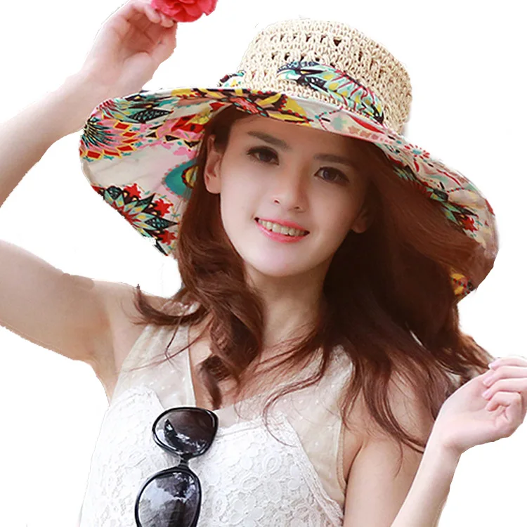 Women's Beach Big Eaves Straw Hat Spring And Summer Exquisite Flowers Sunshade Big Brim Sun Screen Handmade Hat Free Shipping