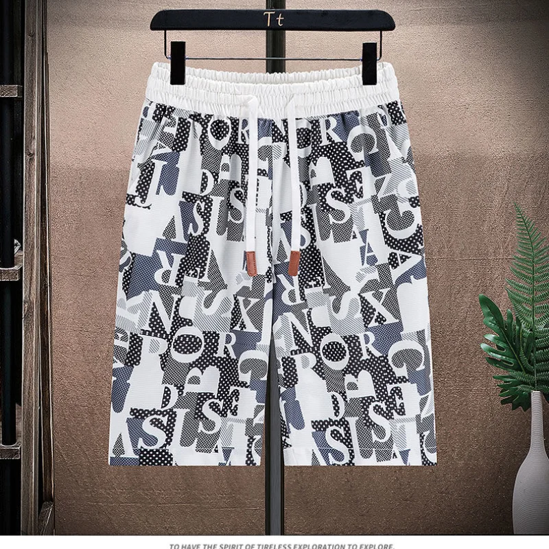 Men's Summer Ice Silk Short Sleeve Shorts Casual Suit Fashion Handsome Suit Thin Style Printed Loose Two-Piece Set