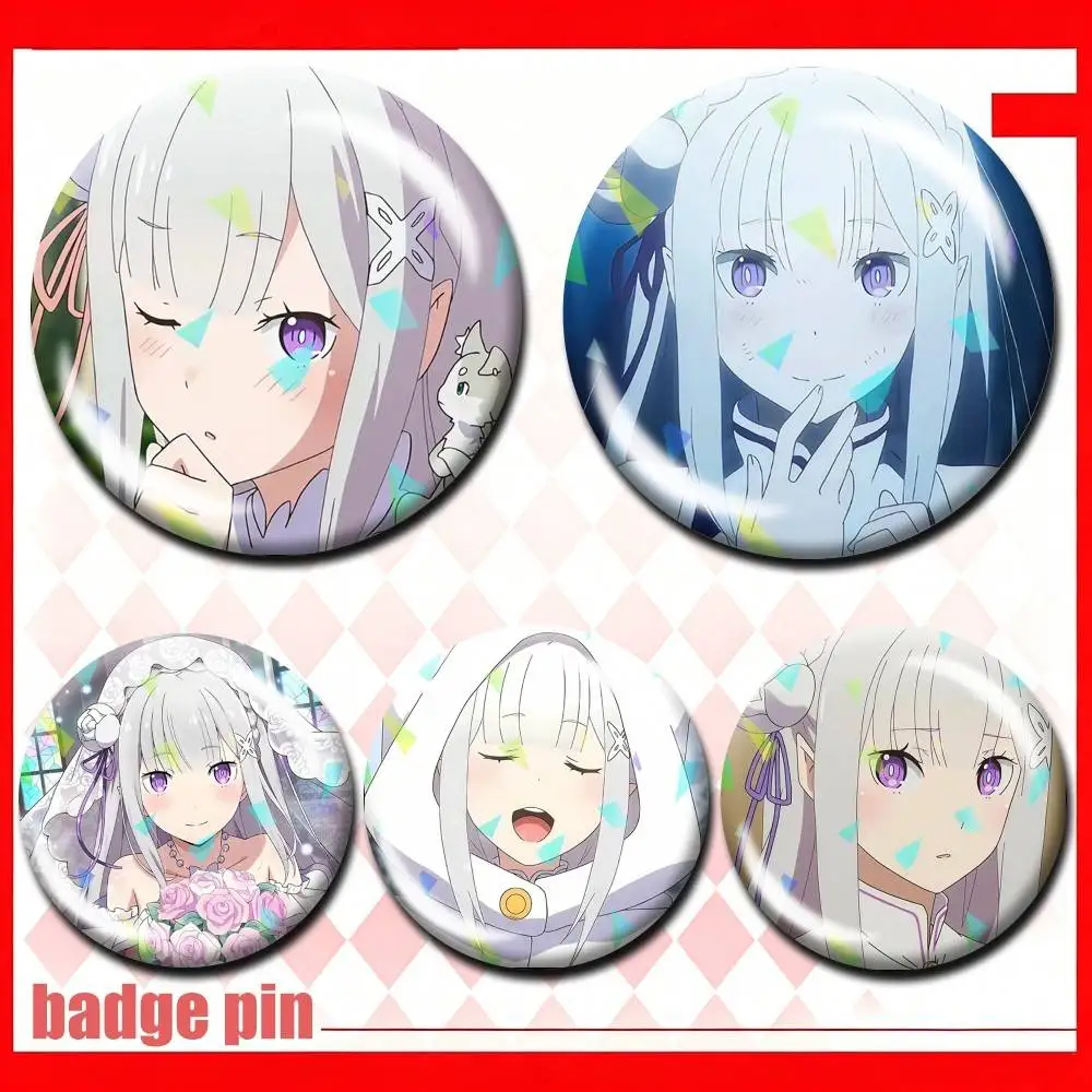 Фото Персонализированные круглые значки-броши Half-Elf Emilia и REM Aniem RE 25 32 44 58 75 мм, аксессуары, настраиваемые под заказ №1