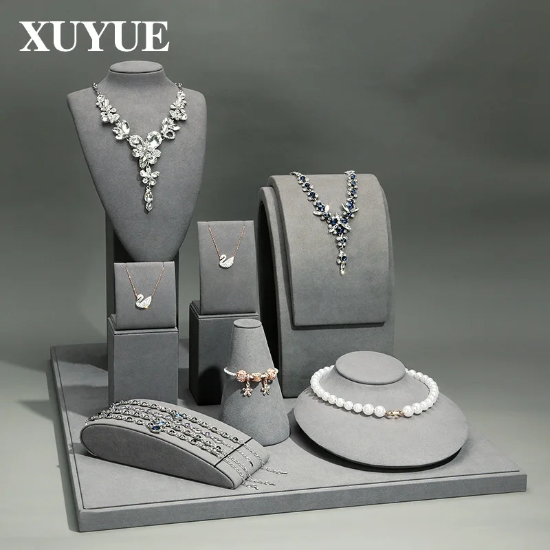 New jewelry display rack gray super fiber model portrait jewelry props Necklace Pendant Display Rack window suit