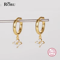 s925 silver small four leaf clover gold drop hoop earrings for women mini simple shiny zircon ladies party wedding jewel gifts