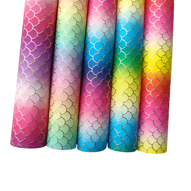 

Gradual Change Color of Fish Scales Synthetic Leather Holographic Faux Leather Sheets for Backpacks HandBags Earrings DIY Crafts
