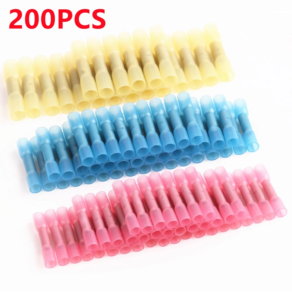 

200/100/50Pcs Heat Shrink Butt Connectors Waterproof Electrical Wire Splice Sleeve Connector Cable Crimp Terminals AWG 16-14 Kit