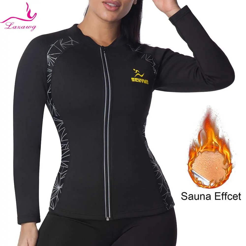 

LAZAWG Sauna Top for Women Weight Loss Slimming Long Sleeve Fitness Suit Neoprene Shirt Fat Burners Ladies Body Shaper Workout