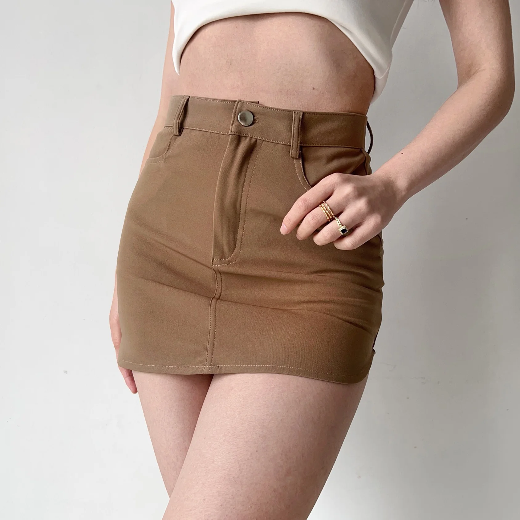 

Fashion Simple WOMEGAGA Style High Waist Slim ALine Half Body Mini Skirt Women's Solid Color Sexy Hot Girl Women's Clothing XM7L