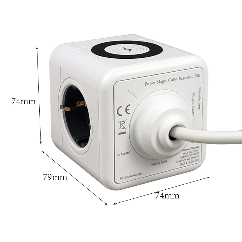 Sopend Power cube ЕС силовая полоса с 2 usb-портом типа C 15 Вт беспроводное зарядное
