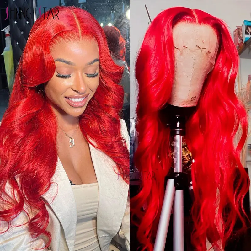 

Color Red Body Wave Brazilian Human Hair Wigs 13X4 Lace Front Wig For Women 180 Density Remy Burgundy Lace Front Wigs Preplucked