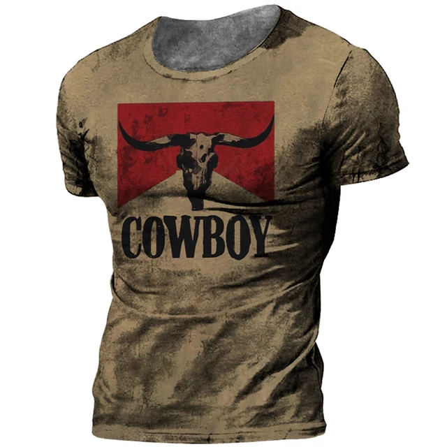 Vintage Men's T-shirts  Cowboy Clothing  Short Sleeve Tops Summer Costume Loose Casual Boys Hip Hop Streetwear Man's T Shirts 1