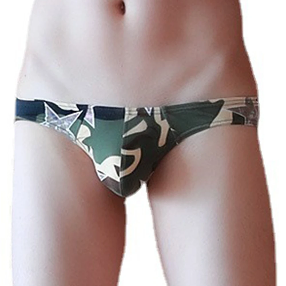 

Men Camouflage Printed Briefs Breathable Comfort Ice Silk Bikini Panties Low-Rise Bulge Pouch Underwear Underpants Man Shorts A5