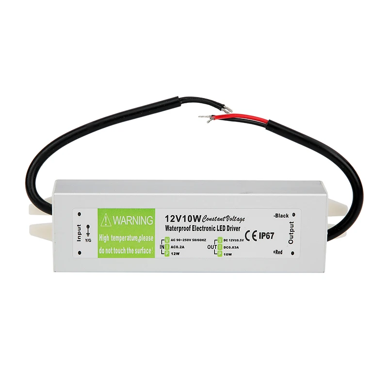 Lighting Transformer 90-250V AC to DC 12V 10W 0.83A LED Driver Adapter Aluminum IP67 Outdoor Waterproof Switching Power Supply |