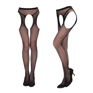 Черная ажурная сетка MwOiiOwM с открытой промежностью, обтягивающие эластичные чулки без промежности, трусики, колготки, сексуальные для девушек