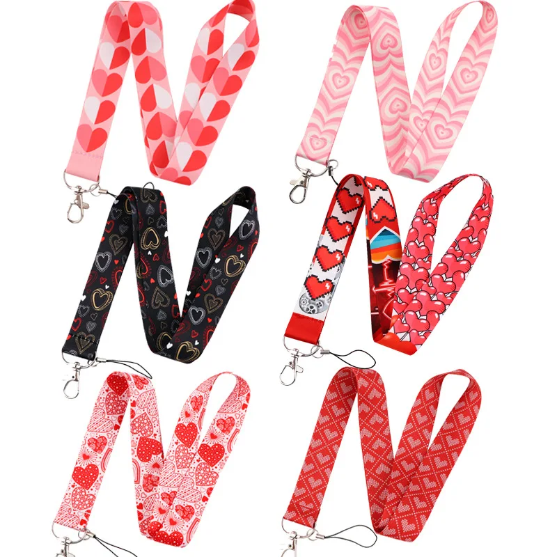 

Брелок для ключей в форме сердца, мультяшный шнурок для ID бейджей с животными, аксессуары для телефона