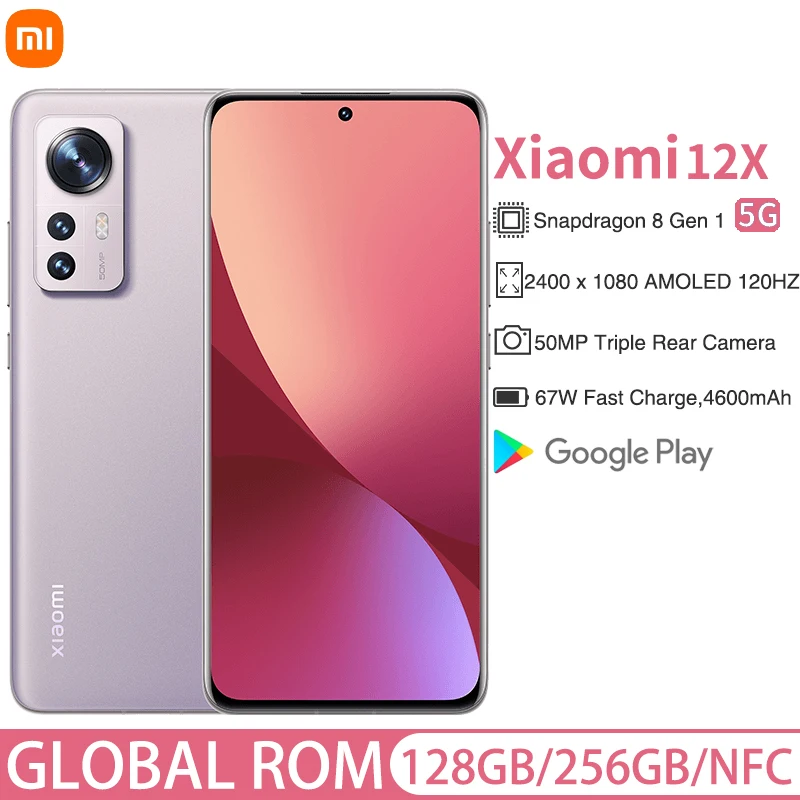Global ROM Xiaomi Mi 12x Smartphone Snapdragon 870 Octa Core 128GB/256GB 6.28'' 120Hz Display 67W Charging 50MP Triple Camera