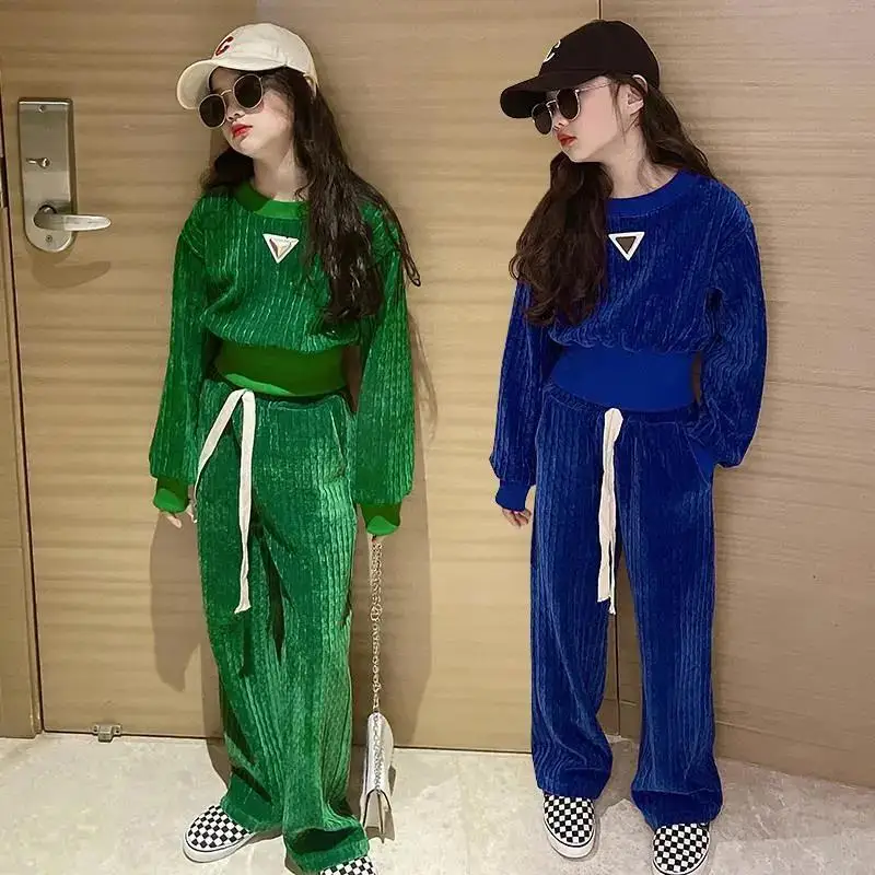 

Autumn Spring Kids New Casual School Girls Sports Sets Fashion 6 8 10 12 14 Year Sweatshirt+Pants 2 pcs Suit Clothes Tracksuit f