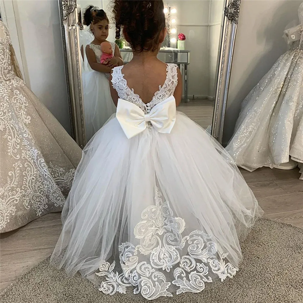 

Lace Flower Girl Dresses White Tulle Appliques Celebrity Dress Aline Girl Communion Dresses платья знаменитостей New Year