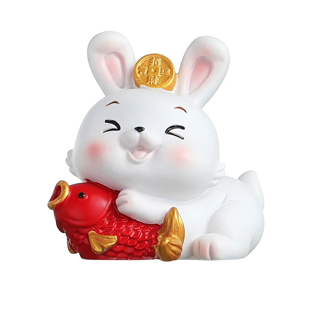 

Rabbit Bunny Figurine Decor Miniature Zodiac Statue Year Figurines Resin Desktop Animalnew Decoration Chinese Figure Tiny