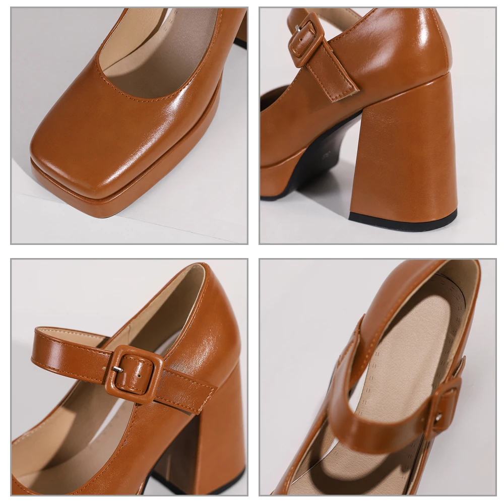 Eokkar Square Toe Mary Janes Platform Chunky High Heels Buckle Comfortable Pumps 2023 Elegant Dress Pumps Thick Heel Party Shoes