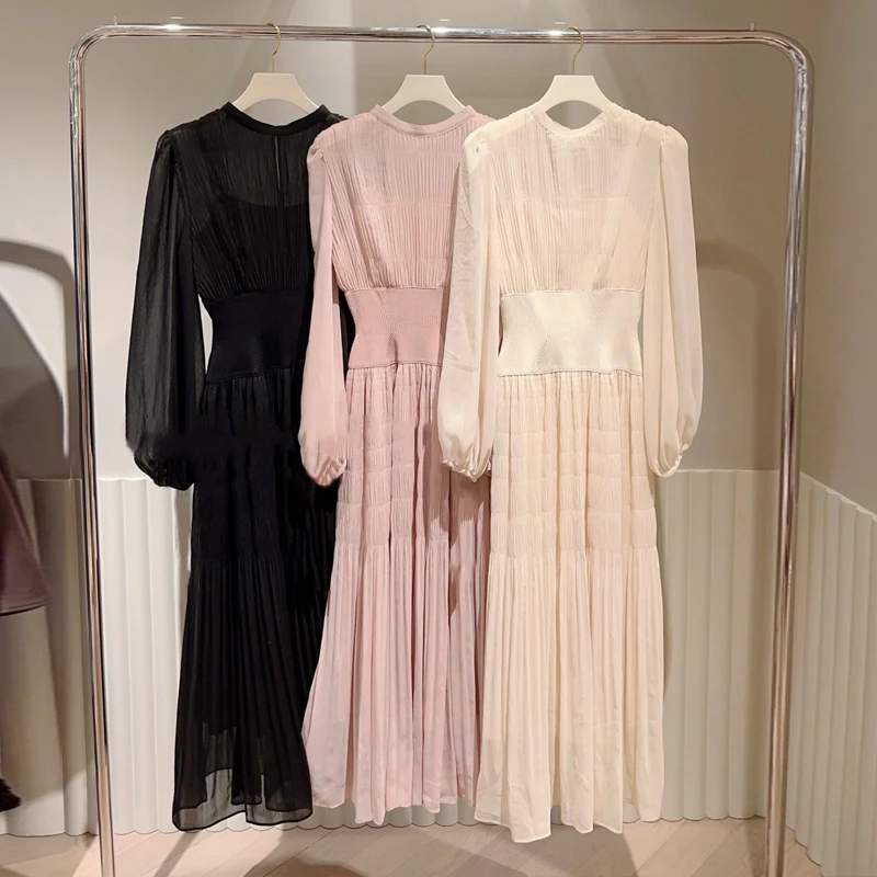 Kuzuwata Japanese Temperament Waist Wrapped Bubble Sleeve Vestidos De Mujer Pleated Chiffon O Neck Robe 2023 Spring Sweet Dress 1 Kuzuwata Japanese Temperament Waist Wrapped Bubble Sleeve Vestidos De Mujer Pleated Chiffon O Neck Robe 2023 Spring Sweet Dress 1