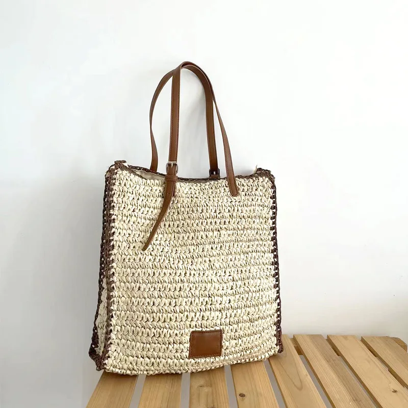 

Bohemian Paper Woven Straw Bag Summer Rattan Tote Shoulder Bags for Women Handbags and Purses 2022 Designer Beach Shopper Bags