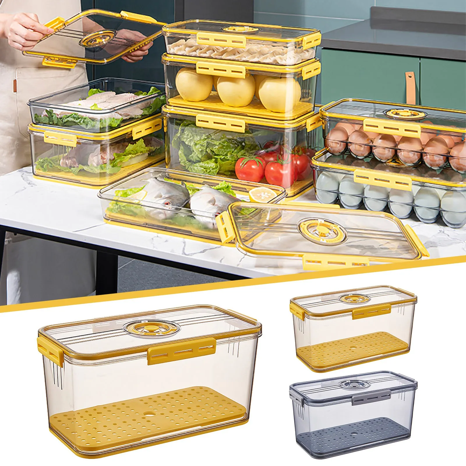 

Fresh Produce Vegetable Fruit Storage Containers With Time Recording Fridge Storage Glass Pantry Storage Containers with Lids