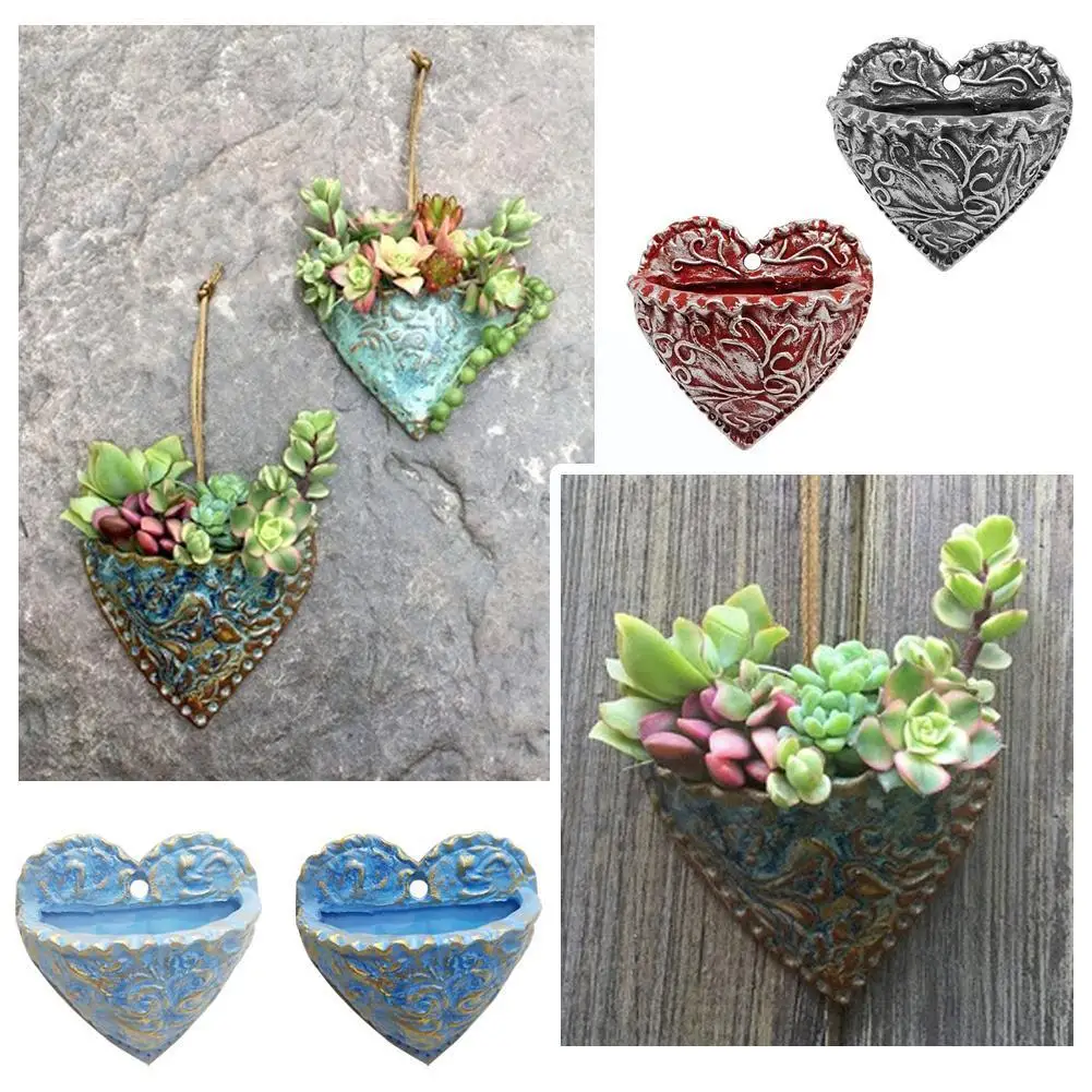 

Vintage Heart Shape Planter Succulent Plant Resin Vase Bonsai Home Wedding Wall Mounted Decoration Vase Wall Flowerpot Bons N3v0