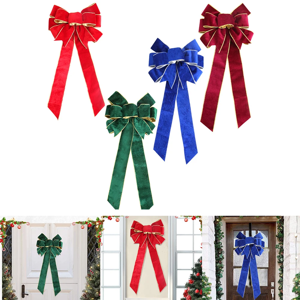 

27x60cm Christmas Bow Ribbon Bow-Knot Pendant Christmas Tree Decoration Hanging Supplies Xmas Ornament For Home Door Hemp Color