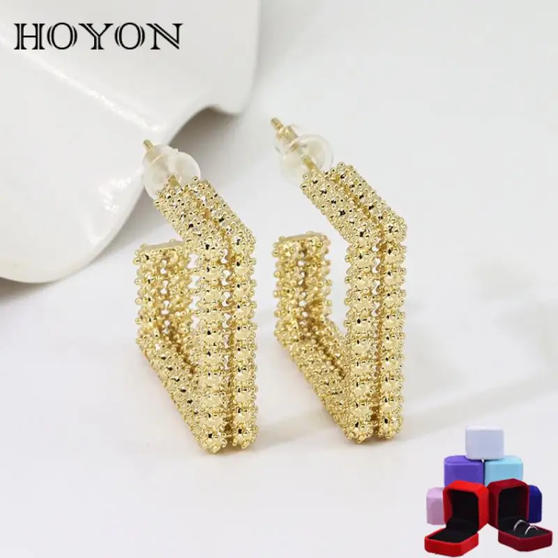 

Женские серьги с-образным цирконием HOYON, серьги квадратной формы из 18-каратного золота с гранулированным покрытием, ювелирное изделие для о...